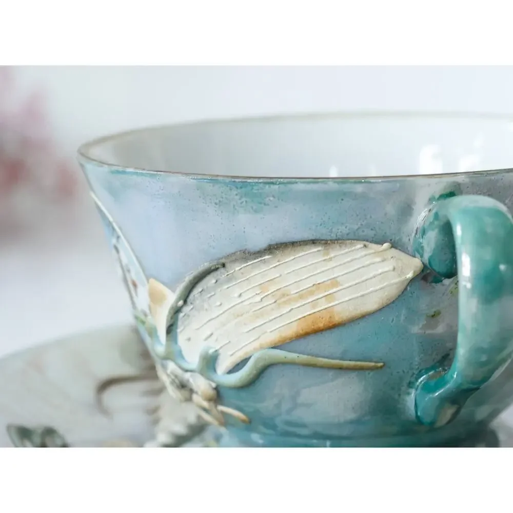 VTG Moriage Dragonware New York City Teacup Set Geisha Lithophane Chinoiserie
